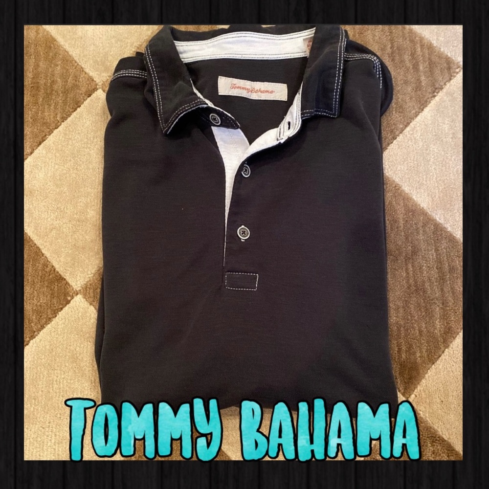 Tommy Bahama navy polo with contrast stitching